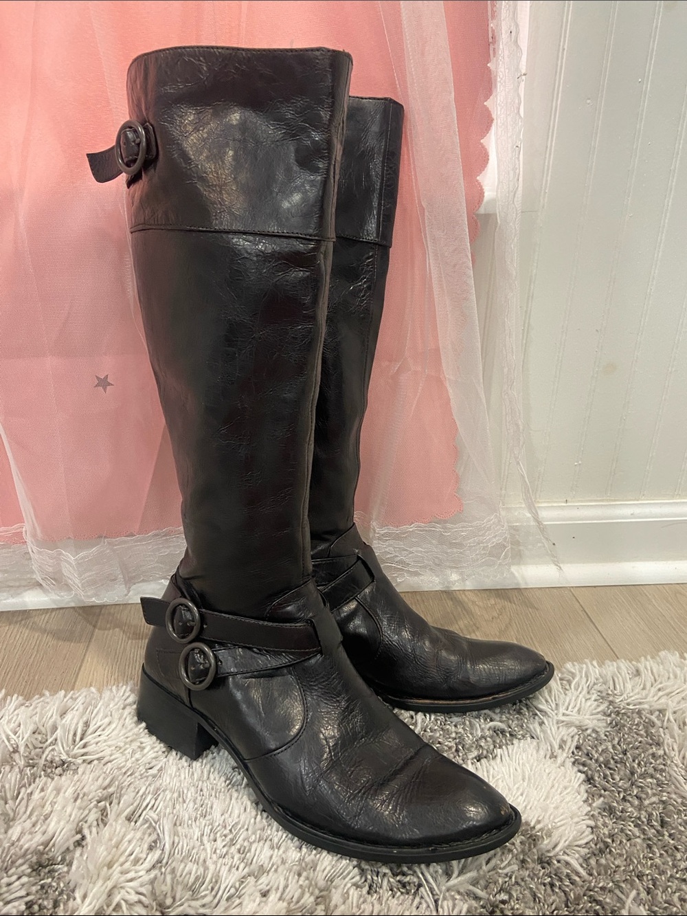 Born Crown Black Women's Knee-High Buckle Boots. Size EU 40.5 US 9.5